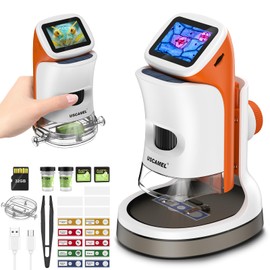 USCAMEL Handheld Microscope for Kids 8-12: 1000x Portable Digital Microscope with Screen 4k 2.0" LCD - Miniscope Educational Science Kits Toy Gift with 15pcs Slides 32G Memory Card