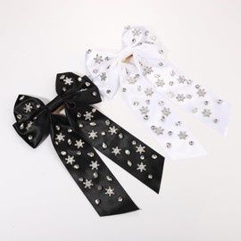 NLCAC 2PCS Christmas Hair Bows for Women Xmas Snowflake Hair Bows Christmas Hair Clips Festive Christmas Party Hair Accessories Holiday Decoration Gifts Snowflake-Black White