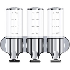 3 in 1 Bathroom Shampoo and Conditioner Dispenser with Waterproof Labels - Drill Free Shower Soap Dispenser Wall Mounted for Home Hotel RV | 3x17oz Refillable Bottles