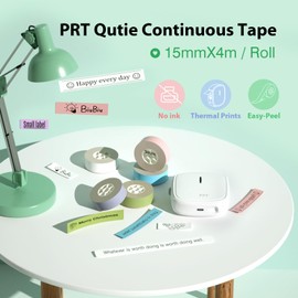 PRT Quiet Label Tape 15mm x 4M /0.59" x 13.12 ft，Qutie Clear Sticker Thermal Label Maker Tape Refill Here Print Waterproof DIY Self-Adhesive Name Price Classification Labels, Transparent