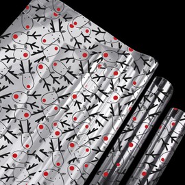 Christmas Wrapping Paper - ADQUATOR 5m×80cm Elk Hamper Wrapping Cellophane Paper Roll,Clear Gift Wrap for Christmas and Xmas Present Gift Party Packaging(Folded)