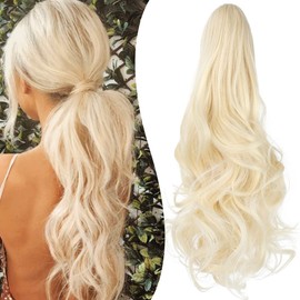 Mitrygreen Claw Clip Ponytail Extension 18" Clip in Wavy Ponytail Hair Extensions Long Pony Tails for Women Extensions Bleach Blonde Wave Hairpiece