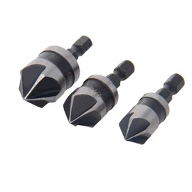 Utoolmart Countersink Drill Bit Set 12mm 16mm 19mm Dia 1/4” Hex Shank 90 Degree 5 Flute Chamfer Tool for Woodworking Carbon Steel 3pcs