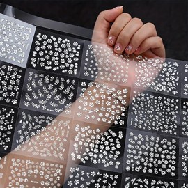 30 Sheets Flower Nail Art Stickers White Flower Nail Decals 3D Self Adhesive Nail Art Supplies Decoration Summer Floral Manicure Stickers Sliders Cute Daisy Nail Accessories for Women and Girls