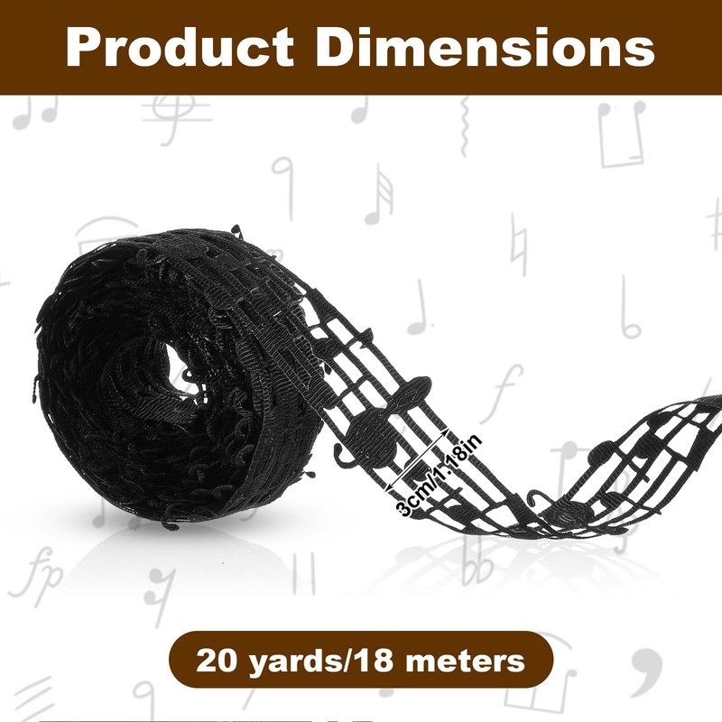 20 Yards Music Note Ribbon- Black Music Note Trim Party