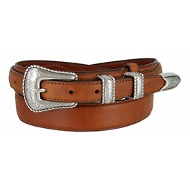 Silver Engraved Rope Edge Buckle Set Oil-Tanned Genuine Leather Western Ranger Belt (Tan, 40)