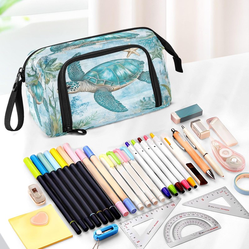 SUABO Turtle Seaweed Starfish Big Capacity Pencil Case Pouch Pen