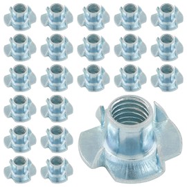 Bivethoi 50 Pack T Nuts, 3/8 Inch 4 Pronged Zinc Plated Steel Tee Nuts Threaded Inserts for Woodworking, Cabinetry, Furniture