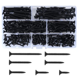 XSAJU Wood Screw Set, 220 Pieces, Carbon Steel, 7 Sizes, M3.5, Storage Case Included, For DIY, Woodworking, Repair