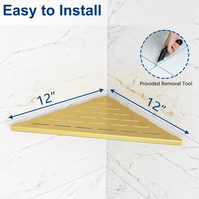 Qeke Corner Shower Shelves, 12” Recessed Tile Shower Shelf, 304