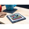 Border Collie Dog Mum Slate Coaster with Cute Cartoon Design,
