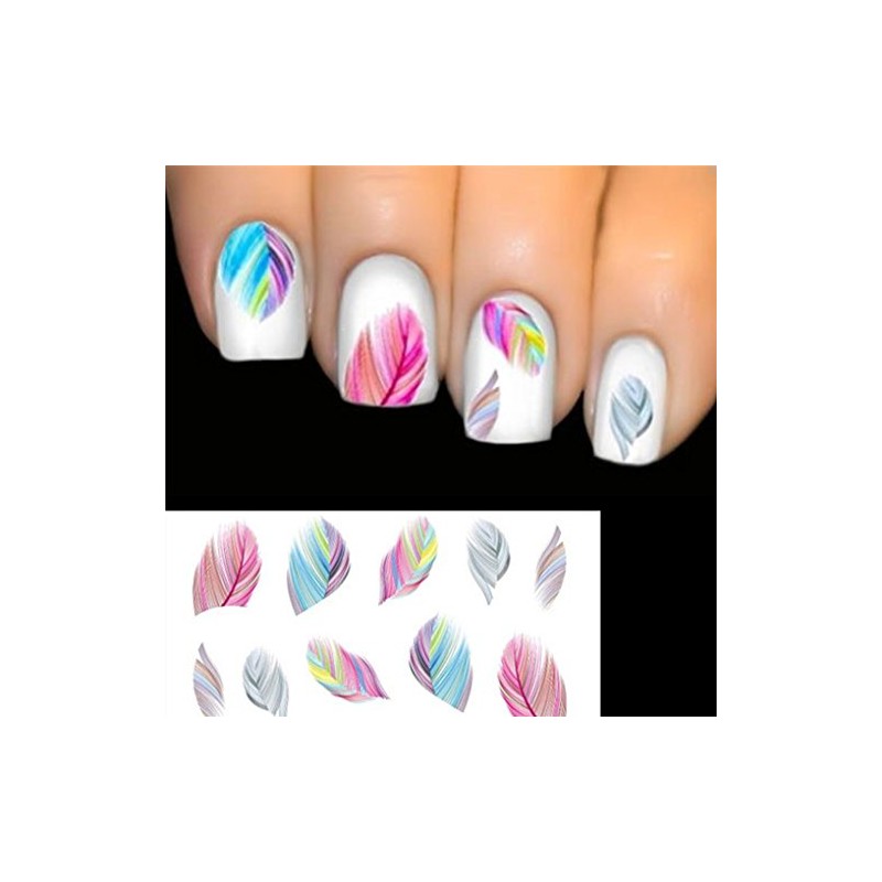 Meidus Charming Nail Feather Art Water Transfer Decal Sticker Rainbow