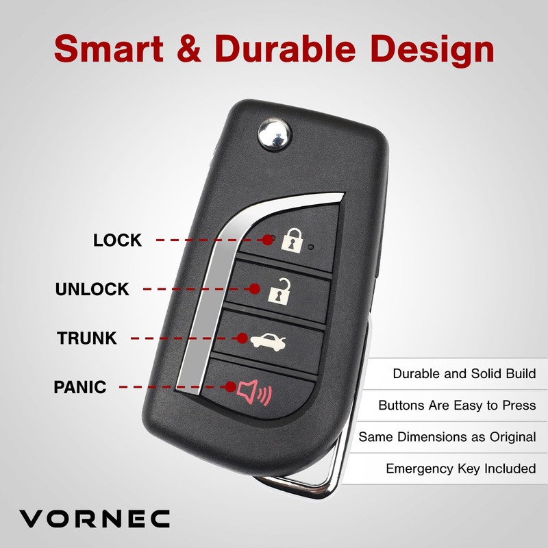 VORNEC Replacement for Toyota Camry Remote Flip Key HYQ12BFB 89070-06790
