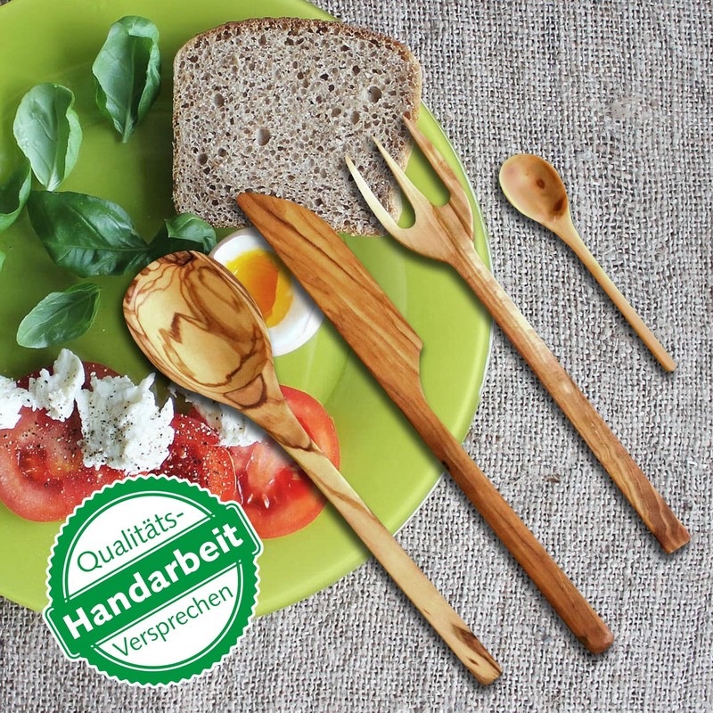 NATUREHOME Wooden Forks Set of 4 Premium Olive Wood Cutlery