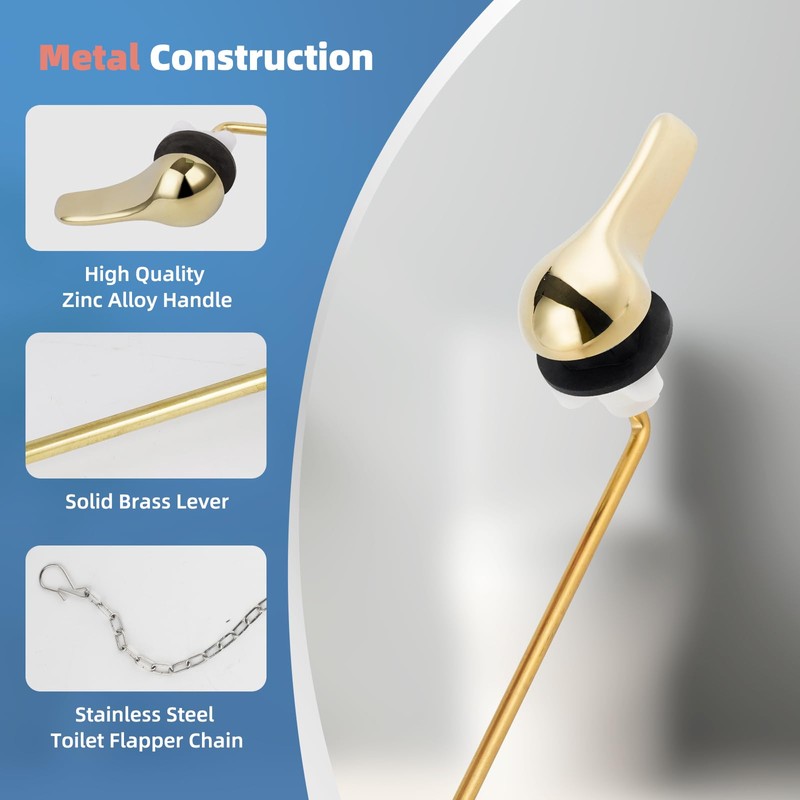iFealClear Polished Gold Metal Universal Toilet Handle Replacement Kit, Front