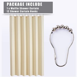 Extra Long Beige Shower Curtain 84 Inch Length,Waffle Weave Textured Washable Shower Curtain Liner,180GSM Heavy Duty Waterproof Fabric Bathroom Curtains with Hooks 72x84 Inch