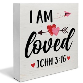 Christian Desk Decor, Rustic I Am Loved Scriptures Wooden Sign Home Tabletop Shelf Desk Decoration, Valentines Day Decorations