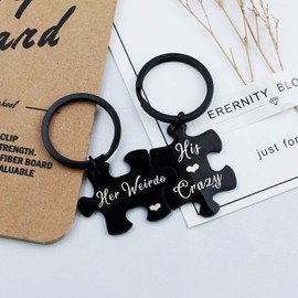 Queyuen 2pcs His Crazy Her Weirdo Couples Keychains Puzzle Key Chain for Him Her Lovers Gifts, Silver, Medium
