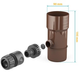 BRYZA® Gutter Drain for Rainwater Tank DN Diameter 90 mm, Brown | Rainwater Tank Speedy Rainwater Collector for Downpipe, Garden Hose, Quick Coupling