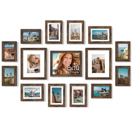 Vittanly 15 Pack Picture Frames Collage Wall Decor for Mounting or Tabletop Display, Gallery Frame Set for Family, Multi Sizes Including 3pcs 8x10, 6pcs 5x7, 6pcs 4x6, Brown