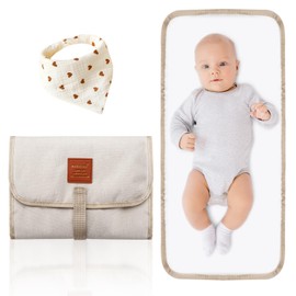 1 Piece Baby Changing Mats for On the Go Foldable Nappy Mat Foldable and Portable Changing Mat Waterproof with 3 Bibs Baby Triangle Scarf Muslin Neckerchiefs Drool Bibs