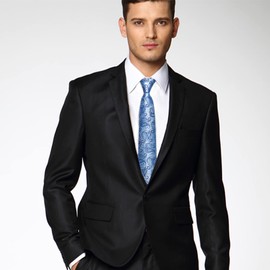 DiBanGu Blue Tie for Men Silk Baby Blue Paisley Necktie and Pocket Square Cufflinks Set Wedding Business