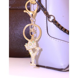 [Looking] Women Keychain Cute Stylish Alphabet Key Ring Pink Initial Letter Reel Strap Tassel Purse Backpack Charm, Glitter Y