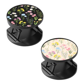 Ufbara Two Pack Phone Finger Expanding Stand Holder Kickstand Hand Grip Widely Compatible with Almost All Phones Cases (Black Gold Flower)