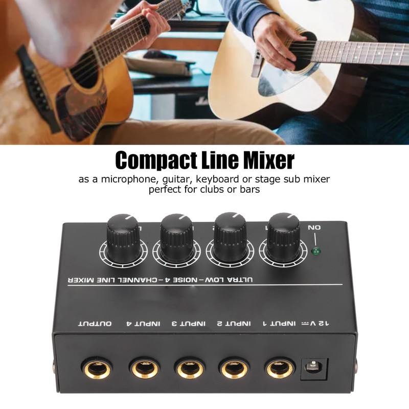 4 Channel Line Mixer Stereo Compact Low Noise Adjustable Volume