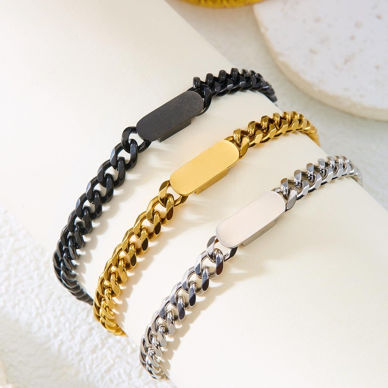 YIFSIY Cuban Link Bracelet for Men, 18K Yellow Gold Plated