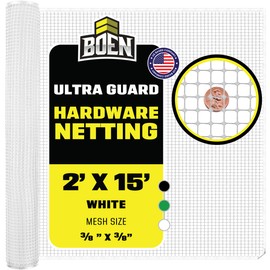 BOEN Plastic Mesh Hardware Netting 2' x 15' White, Tree Guard Barrier from Rabbits, Deer and Rodents, Deck Guard, Indoor or Outdoor Balcony Safety Net for pet or Child
