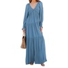 R.Vivimos Maxi Dress for Women Long Sleeve V Neck Empire