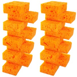 Okleen Orange Multi Use Scrub Sponge. Made in Europe. 18 Pack, 4.3x2.8x1.4 inches. Odorless Heavy Duty and Non Scratch Fiber. Durable and Delicate Scrubber for Oven and Stove, Bathroom and Basement