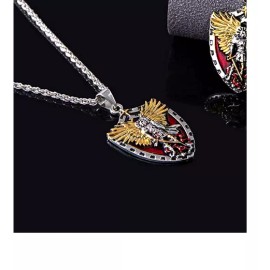 Fashion Jewelry large ST MICHAEL SHEILD ANGEL RELIGIOUS Pendant Silver Pendant 20" Necklace Men