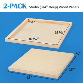 Falling in Art Unfinished Birch Wood Panels Kit for Painting, Wooden Canvas 2 Pack of 18 x18 Studio 3/4" Deep, Cradle Boards for Pouring, Art, Crafts, Burning and More