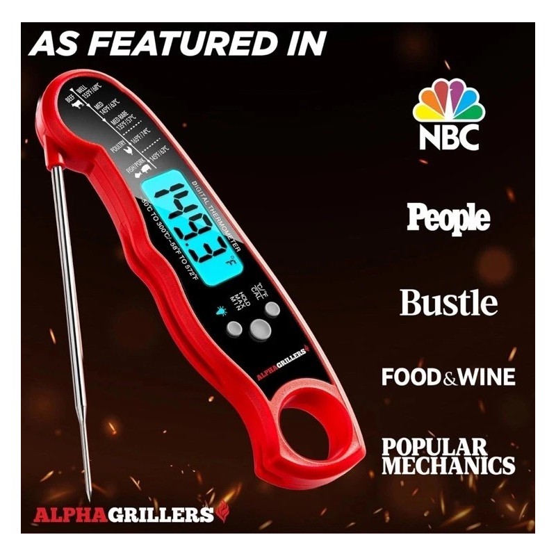 Alphagriller Instant Read Meat Thermometer for Cooking Grill and BBQ