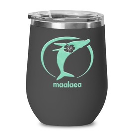 Artistic Maalaea Maui Hawaii Wine Glass Insulated Tumbler 12oz Cool Whale Fan Souvenir Vacation Native Hibiscus Flower