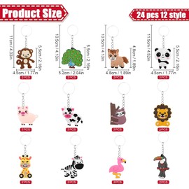 24 Pcs Jungle Animals Keyring Keychain Pendant for Kid, Animal Jungle Party Favors Pendant Zoo Theme Party Bag Filler, Ideas Presents Party Favors Boy Girl Kid Birthday Party Supply Decoration
