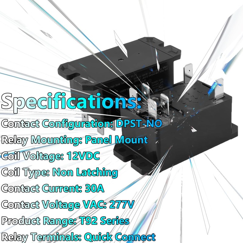 Power Relay T92P7D22-12,12VDC, 30A General Purpose High Power PCB, Panel