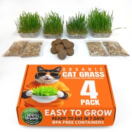 Organic Cat Grass Premium Grow Kit 4 Pack | Non GMO Mixed Heirloom Seeds | Wheatgrass - Oat Grass - Barley Grass Blend