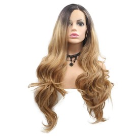 Brown Blonde Synthetic Lace Front Wigs Long Wavy Wigs for Women Natural Blonde Party Wedding Hair Repalcement Wigs(Dark Brown)