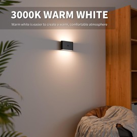 TIANCILC LED Wall Lights with Motion Sensor, Magnetic Wall Sconces Lamp 3600mAh Rechargeable Battery Operated, 3000K Warm Light & Dimmable Cordless Light for Living Room Bedside (Black)