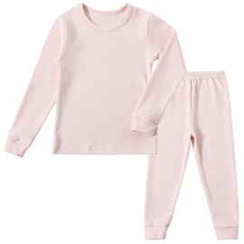 Conjunto de ropa interior térmica de invierno para niños y niñas, conjunto de pijama cálido de capa base (3-8 años), Beige, 7 Años