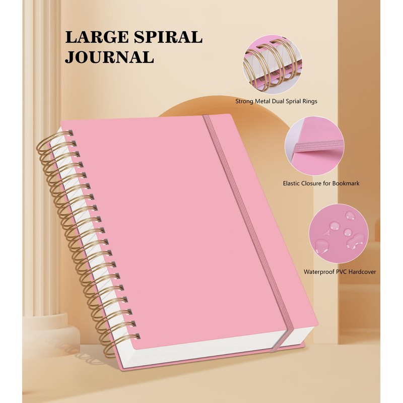 Pink Spiral Notebook Journal,360 Pages College Ruled Notebook, Lined Thick