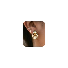 3 Pairs Gold Earrings Set for Women Teens Trendy Chunky Gold Silver Knot Dangle Earring Hoop Stud Huggie Earrings Jewelry (Gold)