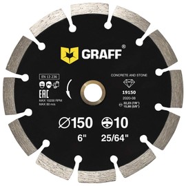 6 Inch Diamond Blade for Angle Grinder — Diamond Cutting Wheel for Cutting Stone, Marble, Granite, Brick, Masonry, Paving Flag, Concrete — Diamond Saw Blades Segment Height 0.394” (10 mm) — GRAFF