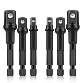6PCS Impact Grade Socket Adapter Set, 1/4", 3/8", 1/2" Drive Drill Socket Adapter, Premium Cr-V Socket Driver Adaptor, Hex Shank Driver Socket Adapter for Cordless Drill, Screwdriver, Power Drill