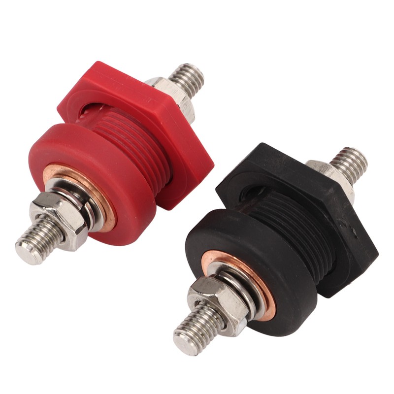 1Pair Thru Panel Battery Terminal Connectors 3/8 In Black Red