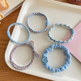 YNOBUN Children's Hair Tie, Set of 5, Children's Hair Tie, Baby Hair Tie, Girls, Ribbon, Flower, Bowknot, Baby Hair Accessory, Cute, Hair Accessory, Baby Shower, Gift, Girl Hair Accessories (bl-Blue)