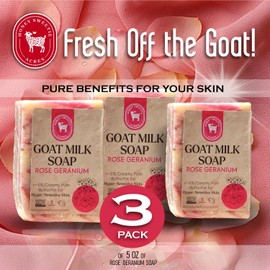 Honey Sweetie Acres 3-Pack All Natural Moisturizing 5 Oz Handmade Rose Geranium Goat Milk Soap – Nourishing, Eco-Friendly, and Gentle on Skin